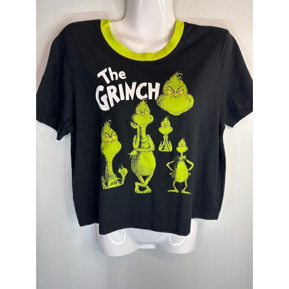 Dr. Seuss The Grinch Black‎ Cropped Top Holiday Festive Women's Large NWOT